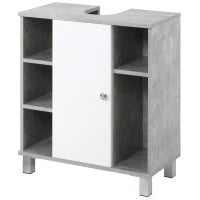 kleankin Mobiletto Sottolavandino con Intaglio a U e 6 Ripiani in Legno, 60x30x68cm - Bianco, Grigio