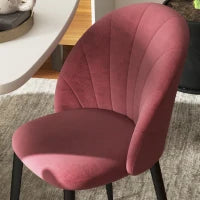 Set 2 Sedie da Pranzo in Velluto Imbottite con Gambe in Metallo, Rosso