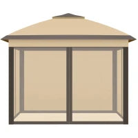Gazebo Pieghevole 3.3x3.3 m con Zanzariera, Doppio Tettuccio e Borsa da Trasporto, Beige