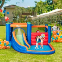 Castello Gonfiabile per Bambini 3-8 Anni con Scivolo, Trampolino e Piscina, 380x340x170cm