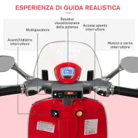 Moto Elettrica per Bambini con Licenza Ufficiale Vespa, 2 Rotelle, Luci e Suoni, 108x49x75 cm, Rossa