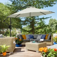 Ombrellone a Braccio a 8 Stecche con Base a Croce, in Alluminio, Metallo e Poliestere, Ø3x2.6 m, Crema