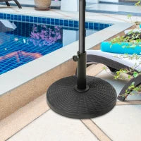 Base per Ombrellone Rotonda Effetto Rattan da 12.5kg, Supporto per Pali da 38mm e 48mm, Ø44.5 cm, Nero