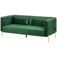 Divano 3 Posti Moderno con Cuscini Imbottiti, Gambe in Acciaio e Tessuto Vellutato, 200x88x76 cm, Verde