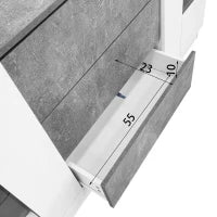 Credenza con illuminazione LED, cassetti, frontali lucidi ed effetto marmo, 140x35x75 cm, Bianco e Grigio