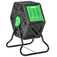 Compostiera da giardino girevole a 360° in polipropilene 65 L 24 fori 60 x 49 x 77 cm nera