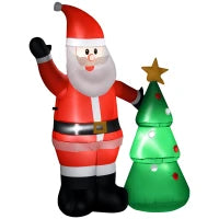 Babbo Natale Gonfiabile 150cm con Albero, Decorazione Natalizia per Esterno con Luci a LED, in Poliestere Impermeabile IP44