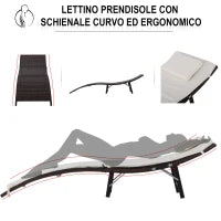 Lettini Prendisole Richiudibili con Cuscini Rimovibili e Tavolino Pieghevole, Set 3 Pz in Rattan, Crema