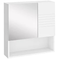 kleankin Armadietto Specchiera Bagno, Specchio Bagno Contenitore con Fissaggio a Muro, 54x15x55cm, Bianco