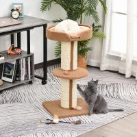 Tiragraffi ad Albero per Gatti con Cuccia, Cuscino, Rivestimento Peluche e Pali in Corda Sisal