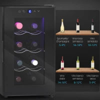 Cantinetta Vino Refrigerata per 8 Bottiglie, Capacità 21L, Display Touch e Ripiani Regolabili, Nero