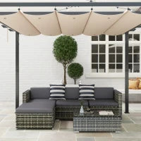 Set Mobili da Giardino da 5 Pezzi, Divanetto per Esterni con Pouf e Tavolino in Rattan PE, Grigio