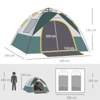 Tenda da Campeggio 2 Posti con Apertura Automatica, Tasche Interne e Tappetino, 205x195x135 cm, Verde Oliva