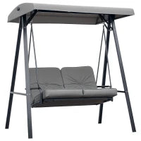 Dondolo 2 Posti con Tettuccio Regolabile e Cuscini, in Acciaio e Poliestere, 144x117x173 cm, Grigio