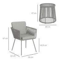 Set da Esterno con Tavolino in Vetro e 2 Sedie da Giardino in Rattan Stile Boho, Grigio Chiaro