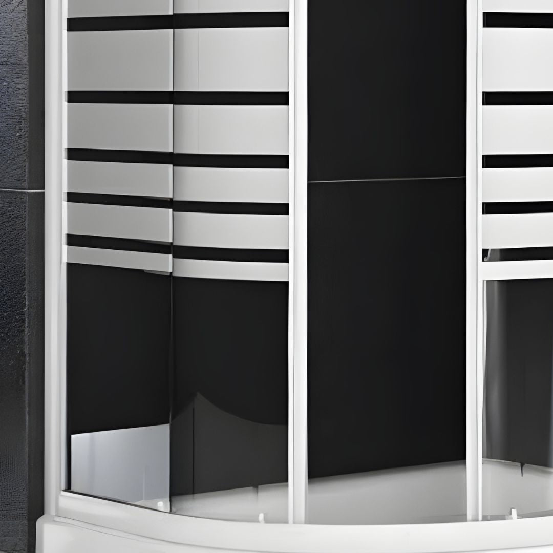 Ogomondo box doccia semicircolare bianco due ante cristallo temprato *** misure 87-89,5x87-89,5xh185 cm serigrafato, ...