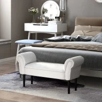 Panca Fondo Letto Imbottita con Braccioli Arrotolati e 4 Piedini, 102x35x51 cm, Grigia