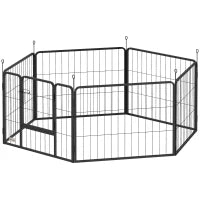 Recinto per Cani a 6 Pannelli Modulabili da 80x1.5x60 cm in Acciaio Grigio Scuro con Porta di Ingresso