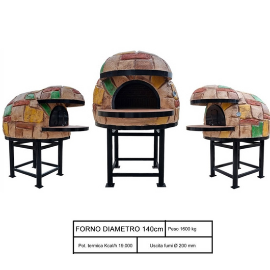 Forno legna artigianale mosaico linea rustico diametro 140 cm con base ferro