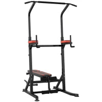 Power Tower Pieghevole, Stazione Fitness Multifunzione Regolabile in 7 Posizioni con Sbarra Trazioni, Dip Station, Pull UP Station e Panca Piana in Acciaio, per Home Gym Casa, Portata 150kg