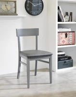 E-STYLO Sedia in legno laccato grigio scuro con seduta rivestita in similpelle, imbottita, 44cm X 45cm H. 82cm.