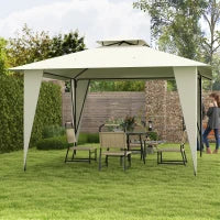 Gazebo da Giardino 3.5x3.5m in Metallo e Poliestere Beige con Doppio Tettuccio