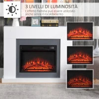 Camino Elettrico a Parete con LED Effetto Fiamma e Timer, Copertura 37m², 2000W - Bianco