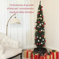 Albero di Natale Slim Alto 195 cm Salvaspazio con 390 Rami con Base in Acciaio per Interni, Verde