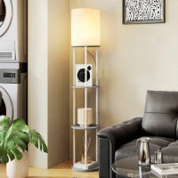 Lampada da Terra con Ripiani e Telecomando, 3 Temperature Colore, Grigio