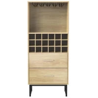 Cantinetta con 18 scomparti, cassetti, portabicchieri, 60x39,5x141 cm, Legno naturale