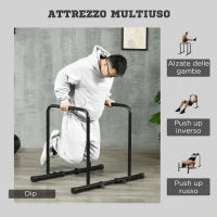 Barra per Dip in Acciaio ad Altezza Regolabile con 6 Lunghezze Regolabili, 90-102x65x80-90 cm, Nera