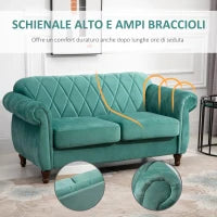 Divano 2 Posti Design Vintage Rétro in Legno e Velluto, 148 x 72 x 76 cm, Verde