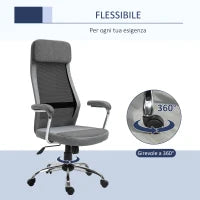 Sedia da Ufficio Ergonomica Girevole, Altezza Regolabile e Dondolamento, Poltrona in Tessuto a Rete 65x67x119-129cm Grigio