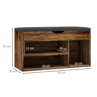 Scarpiera con Panchina a 2 Livelli, Vano Contenitore Integrato con Cuscino, Effetto Legno di Mogano