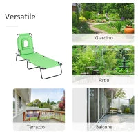 Sdraio Pieghevole con Foro per Lettura e Cuscino, Reclinabile su 4 Livelli, in Tessuto Oxford e Struttura in Acciaio, Verde