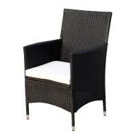 Set Mobili da Giardino in Rattan, Tavolo con 2 Poltroncine con Cuscini, Nero