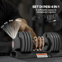 Kit Pesi Regolabili con Porta Manubri e Impugnatura Antiscivolo, in Acciaio e ABS, 33x16x16 cm, Nero