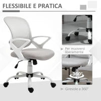 Sedia da Ufficio Basculante in Tessuto a Rete Grigio, Sedia da Scrivania Ergonomica e Girevole con Altezza Regolabile