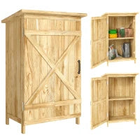 Casotto da Giardino in Legno 63,5x40x90 cm Armadio per Archiviazione Attrezzi con 2 Ripiani e Porta Naturale