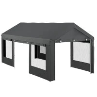 Gazebo per Auto e Feste con Altezza Regolabile, 4 Porte e 4 Finestre, 6x3m Grigio Scuro