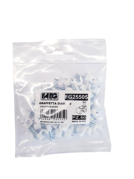 Graffette fermacavo faeg diametro 5/6 millimetri colore bianco blister 50 pezzi