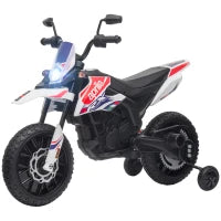 Moto elettrica per bambini con licenza Aprilia con 2 motori da 12V, ruote di supporto, luce LED, musica - bianco