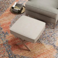 Poggiapiedi salotto ottoman pouf salotto sgabello da divano rettangolare in tessuto con seduta imbottita, beige
