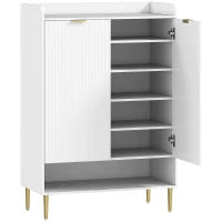 Scarpiera Salvaspazio per 24 Paia di Scarpe con 2 Ante, 3 Ripiani Estraibili e Mensola Inferiore, Bianco