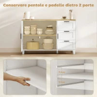 Mobile Cucina con 3 Cassetti e Armadietto 2 Ante Ammortizzate, Ripiani Regolabili, 120x38x76 cm, Bianco