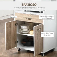 Carrello da Cucina Portavivande per Microonde con 4 Ruote, in Legno, 60x40x77cm - Rovere