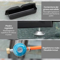 Piastra Barbecue a Gas da Tavolo con 2 Bruciatori e Potenza 6kW, 48.5x46x21cm, Nero