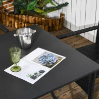 Set da Giardino 7 Pezzi in Rattan PE con Tavolo da Pranzo 150x90x72 cm e 6 Sedie 58x62x87 cm con Cuscini