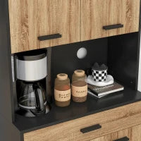 Credenza Cucina in Legno con 2 Armadietti a 2 Ante e Cassetto, 80x40x180 cm, Nero e color Legno