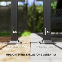 Gazebo Pergola 4x4 m con Tettuccio Retrattile, 8 Viti e 8 Picchetti in Alluminio, Poliestere e Metallo, Bianco